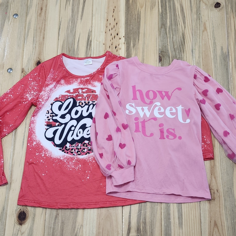 Kids Long Sleeve Tees - Red and Pink Heart Design